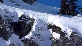 Squaw Valley - Skier Hucks (Crashes) Huge 100' Cliff at Silverado Canyon