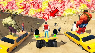 GTA 5: SHINCHAN, FRANKLIN & AVENGER ARMY MEGA RAMP JUMP CHALLENGE IN LAVA TSUNAMI! | (GTA 5 mods)