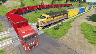 Long Giant Truck Accidents on Rail and Train is Coming #59 | BeamNG Drive