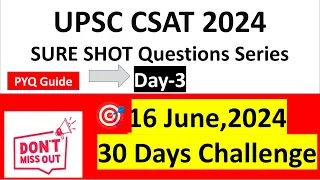 Day 3-Most Expected PYQ Sure Shot Question Series for UPSC CSAT 2024|Vision IAS Maths mock solution