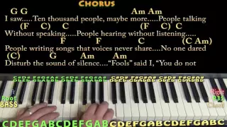 The Sound of Silence (Simon & Garfunkel) Piano Cover Lesson in Am with Chords/Lyrics