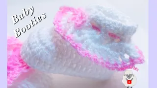 How to crochet cuffed baby booties NB, 0-3M & 3-6M Easy Crochet baby Booties Crochet for Baby #184