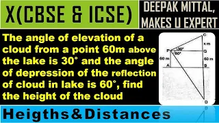 angle of elevation of cloud 60m above a lake is 30 & angle of depression of reflection in lake is 60