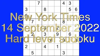 Sudoku solution – New York Times sudoku 14 September 2022 Hard level