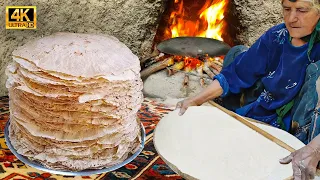 Iran Village Cooking | Baking bread with wood and fire by a rural woman | زندگی روستایی