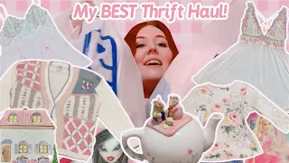 HUGE February Thrift Haul! Thrifting Coquette Lingerie, Cottagecore Sweaters, Fairy Toys, and More!