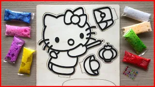 Tranh tô màu bằng Slime bọt xốp mèo Hello Kitty trên gỗ 3D - Painting Kitty with slime (Chim Xinh)