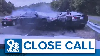 Dashcam video shows officer nearly killed by speeding car in Fairfax County, Virginia