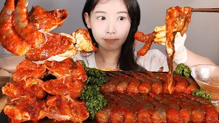 맵게새🔥 해주냉면소스로 버무린 제철 숫꽃게무침 생새우회 먹방 Spicy raw shrimp & crab [eating show] mukbang korean food