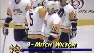 Mitch Wilson scores a goal against the Soviets in an exhibition game