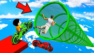 SHINCHAN AND FRANKLIN TRIED IMPOSSIBLE TUBE TUNNEL RAMP JUMP CHALLENGE BY CARS BIKES & TRUCKS GTA 5