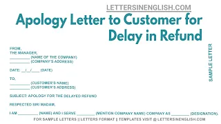 Apology Letter To Customer For Delay In Refund