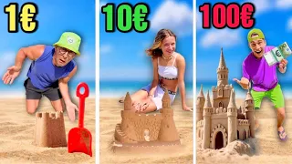 1€ vs 10€ vs 100€ para construir UN CASTILLO DE ARENA / Desafío de presupuesto