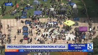 Pro-Palestinian demonstrators take over courtyard at UCLA