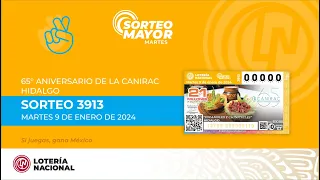 Sorteo Mayor No. 3913 "CELEBRANDO EL 65° ANIVERSARIO CANIRAC HIDALGO"