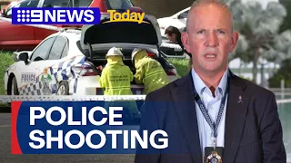 Armed man shot by police after allegedly stealing police car | 9 News Australia