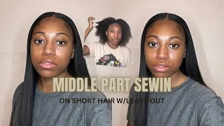 How to: middle part sew in with leave out on short hair