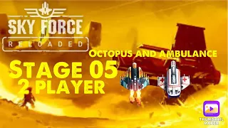 Sky Force Reloaded | 2 player | stage 05 | octopus and ambulance (with slo-mo bullet)