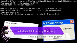Windows HDD corruption bug