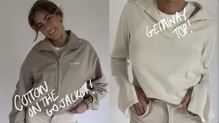 Djerf Avenue Cotton On the Go Jacket & Getaway Top Try On Haul!! sizing, price, fit & how to style!