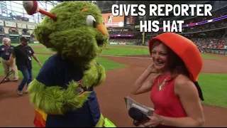 MLB Funniest Mascot Reporter Interactions