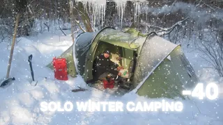 -33° Solo Camping 4 Days  Solo Winter Camping Adventure in the Snowstorm, Bushcraft Survival Shelter