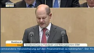 Der erste Bürgermeister in Hamburg Olaf Scholz (SPD) vor dem Bundesrat zu ESM und Fiskalpakt