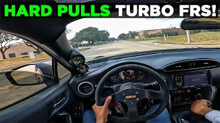 EXTREMELY HARD PULLS IN MY 400HP TURBO FRS! - EPIC SPOOL + POPS & BANGS