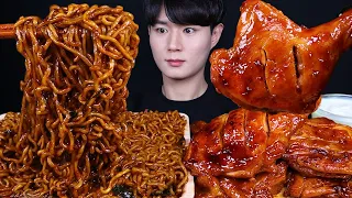 짜파구리 붐바스틱 치킨 먹방ASMR MUKBANG SPICY BLACK BEAN NOODLES & SPICY BBQ CHICKEN チキン チャジャンラーメン eating sounds