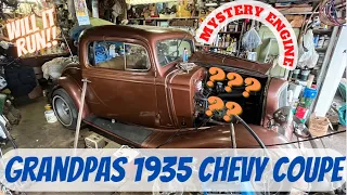 GRANDPAS 1935 CHEVY COUPE REVIVAL MYSTERY ENGINE ?!?!