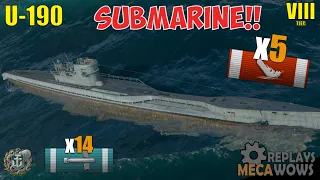 Submarine U-190 5 Kills & 66k Damage | World of Warships Gameplay