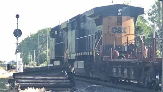 Trains Passing At Railroad Diamonds, B&O Signals Still In Use, Deshler Ohio Trains CSX Freight Train