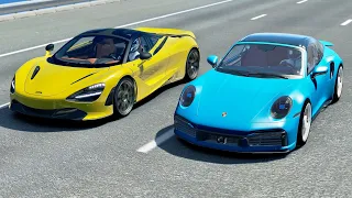 Porsche 911 Turbo S 2020 vs McLaren 720s - Drag Race 20 KM