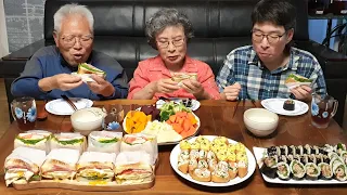 Korean kimbap mukbang (sandwich, diet steamed vegetables, tofu sushi) recipe