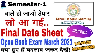 OBE Final Date Sheet March 2021 ||Semester-1||B.A/B.Com SOL/REGULAR/NCWEB D.U|| UG and PG #datesheet