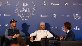 Hamilton & Ricciardo react to Rosberg retirement, discuss 2016 season