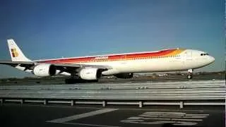 Iberia Airlines (Spain) A340 Airbus taxiing at JFK with engines close-up by jonfromqueens