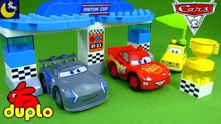 Lego Duplo Disney Cars 3 Race Toys Unboxing Lightning McQueen Jackson Storm Tow Mater Garage Set