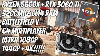 Ryzen 5600X + RTX 3060 TI Battlefield 5 64 Mutiplayer Gameplay 1080p, 1440p and 4k Ultra Settings