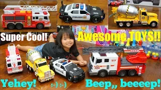 TOY CARS and TOY TRUCKS! Cement Mixer Truck, Fire Trucks, Police Cars, Garbage Truck and More