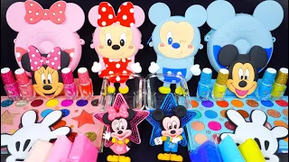 "Minnie Mouse VS Mickey Mouse" Slime. Mixing Makeup into clear slime! 🌈ASMR🌈 #satisfying #슬라임 (396)