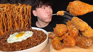 SUB)Korean food jjawang (black bean noodles)  & spicy sauce chicken mukbang asmr