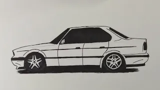 Как нарисовать БМВ Е34. Поэтапно, легко.|| How to draw a BMW E34