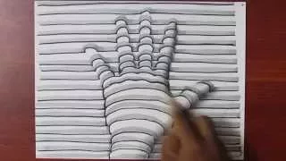 How to Draw a 3D Hand with Lines on Paper - Easy Trick Art