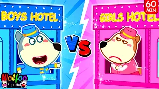 Desafío Rosa vs azul - Wolfoo finge jugar el juego del hotel con Lucy @WolfooenEspanolCanalOficial