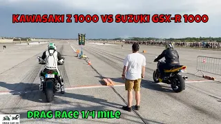 Kawasaki Z 1000 vs SUZUKI GSX-R 1000 drag race 1/4 mile 🚦🚗 - 4K UHD