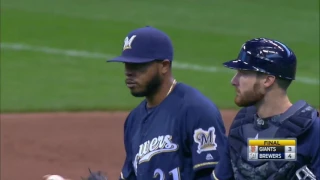 2016 Brewers: Jeremy Jeffress grounds out Ehire Adrianza, notching the save vs Giants (4.06.16)