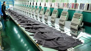 Mass production process of making towels. Towel factory of Korea
