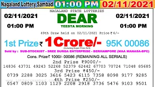 Nagaland Lottery Sambad Live 01:00 PM 02/11/2021 Lottery Sambad Live Result Dear LotteryResult