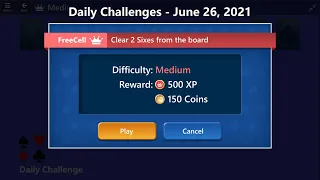 Microsoft Solitaire Collection | FreeCell - Medium | June 26, 2021 | Daily Challenges